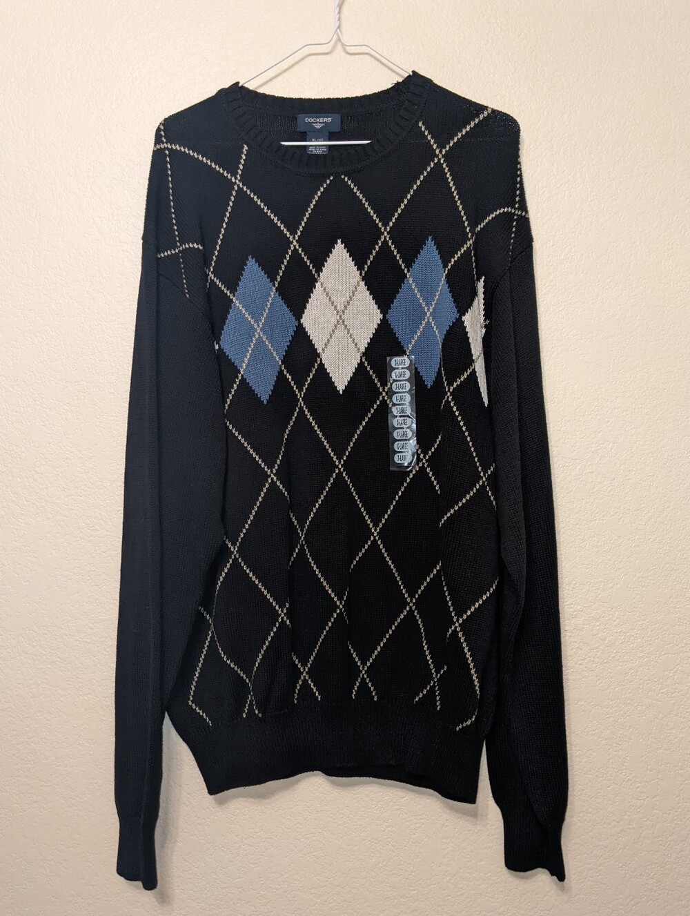 Dockers Grandpa Argyle Sweater Navy Unisex Preppy Collegiate Work Office Sz XL